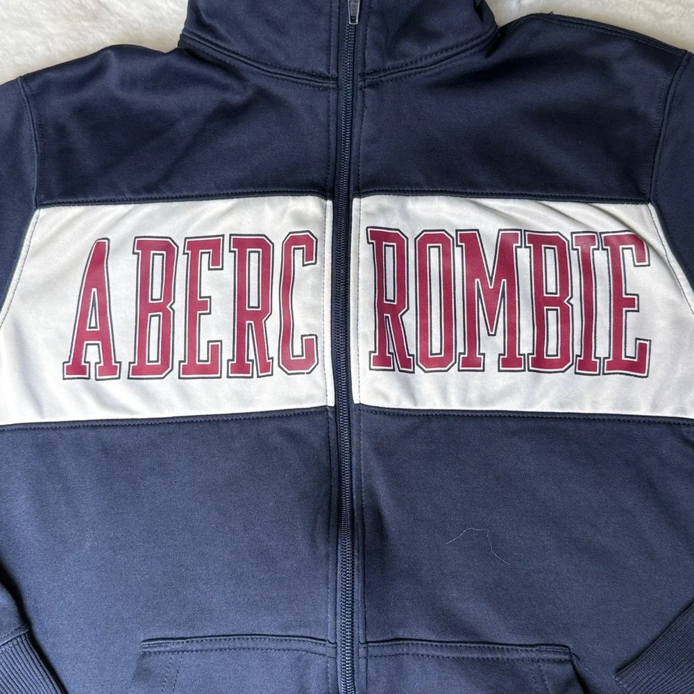 Abercrombie & Fitch Track‎ Jacket Spellout Womens M Navy Full Zip Athletic Read